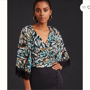Anthropologie Flutter Sleeve Wrap Top